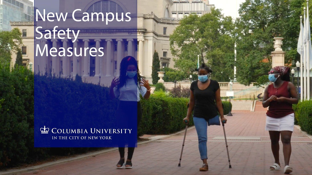 Three students walking through Columbia's Morningside campus